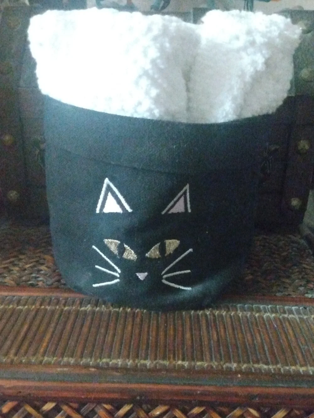 Black Cat Plush-Lined Pet Storage Basket